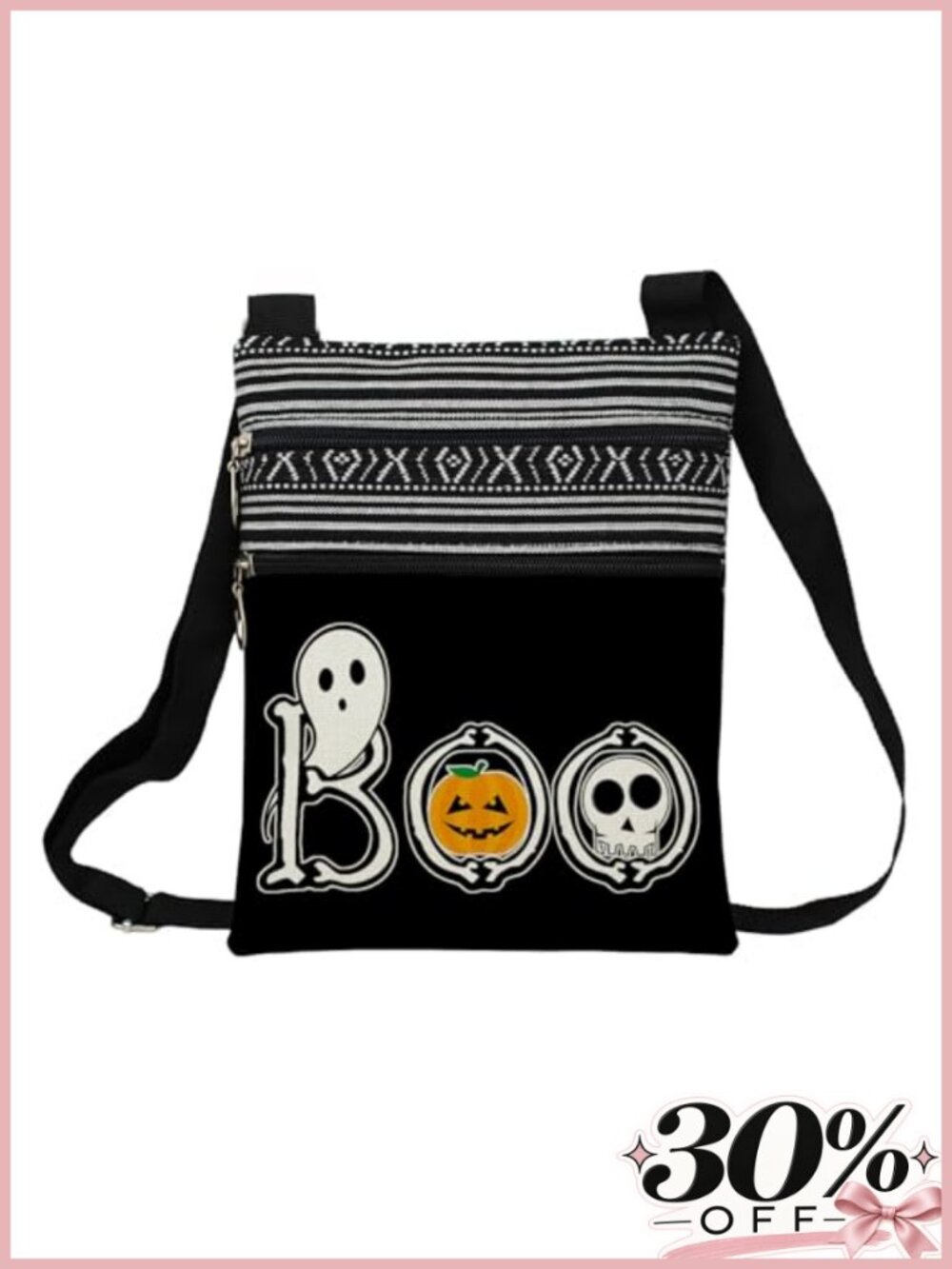 Ethnic Pattern Sling Crossbody Bag - Adjustable Strap, Polyester